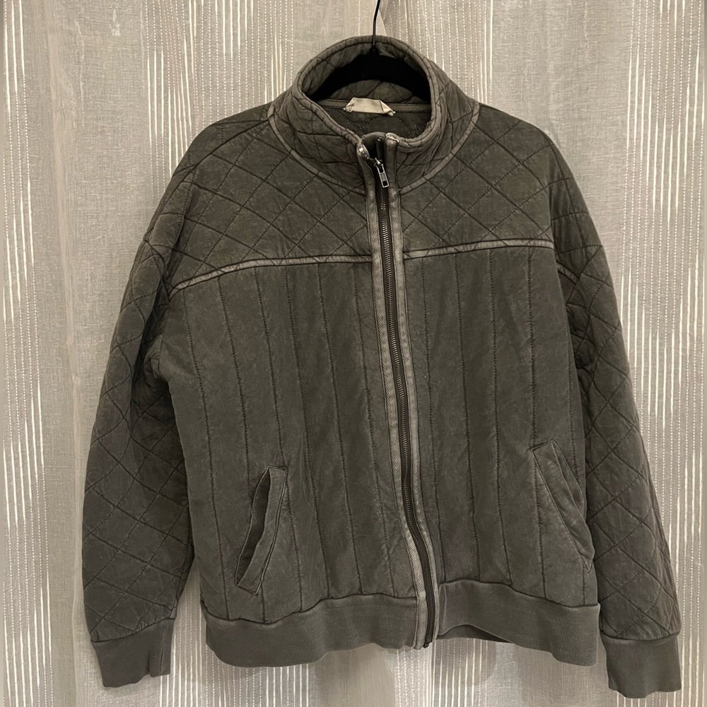 Lucky Brand Gray Quilted Jacket with Stand-Up Collar